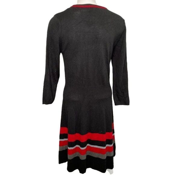Apt 9 Fit & Flare Dress Women's MEDIUM Black Red‎ Gray Long-Sleeve Soft Crew - Picture 10 of 10